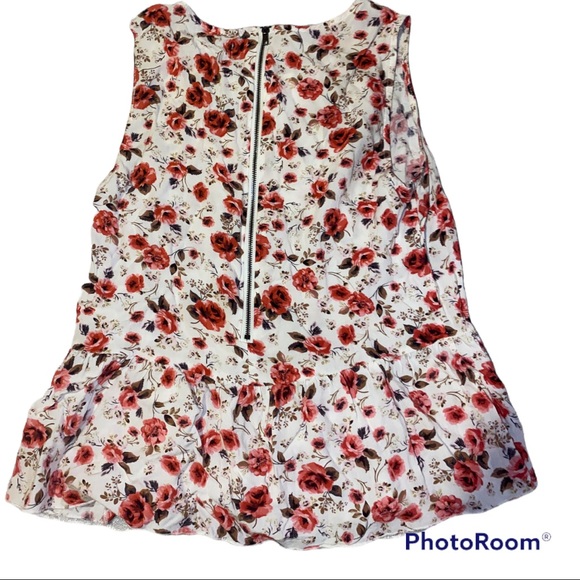 Garage Floral Peplum Tank Top Size Small Zipper White Pink - Picture 2 of 6
